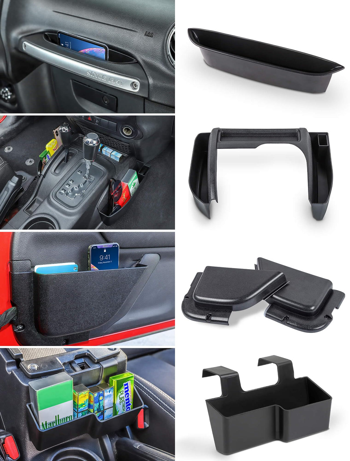 Savadicar center console 4pc organizer adds front storage to Wrangler.