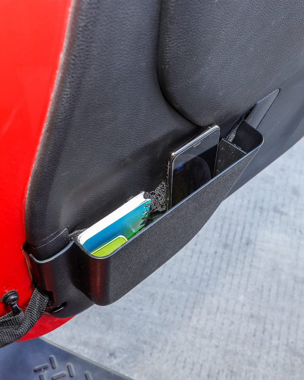 Savadicar DP5 door pocket maintains a tidy appearance in rugged vehicle interiors.