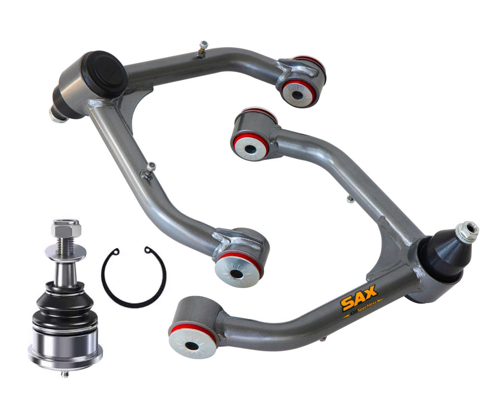 SAX 4X4speechless front upper control arm bolt-on assembly for lifted trucks improves alignment.