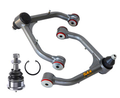 SAX 4X4speechless front upper control arm bolt-on assembly for lifted trucks improves alignment.