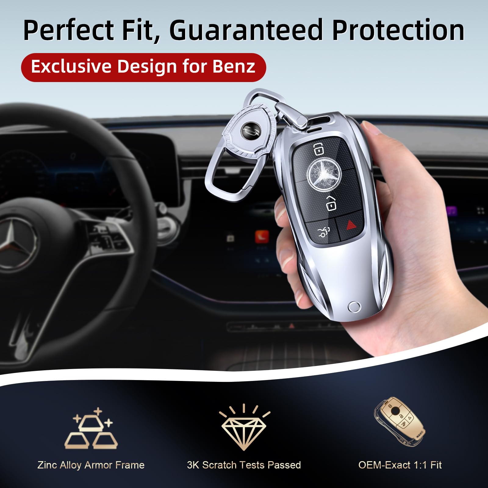 Saxsion Benz key fob cover precision-fit design suits 4-button keys.