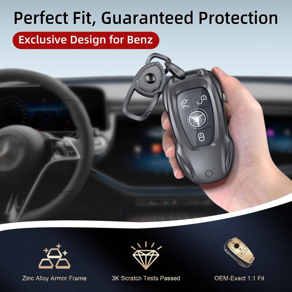 Saxsion Mercedes key case shell side profile showcasing slim unobtrusive fit for daily driving.
