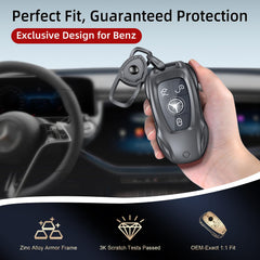 Saxsion Mercedes key case shell side profile showcasing slim unobtrusive fit for daily driving.