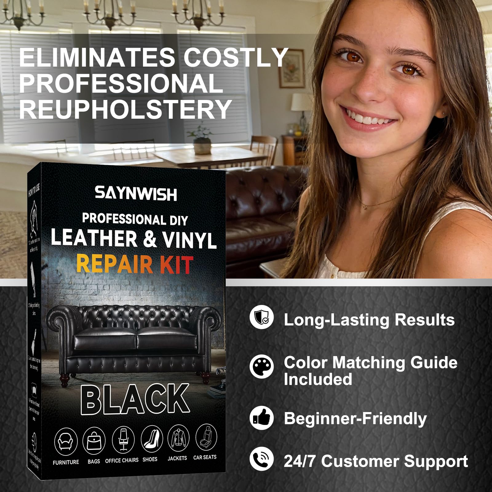 Saynwish leather repair kit car seat finish demonstration for auto interiors