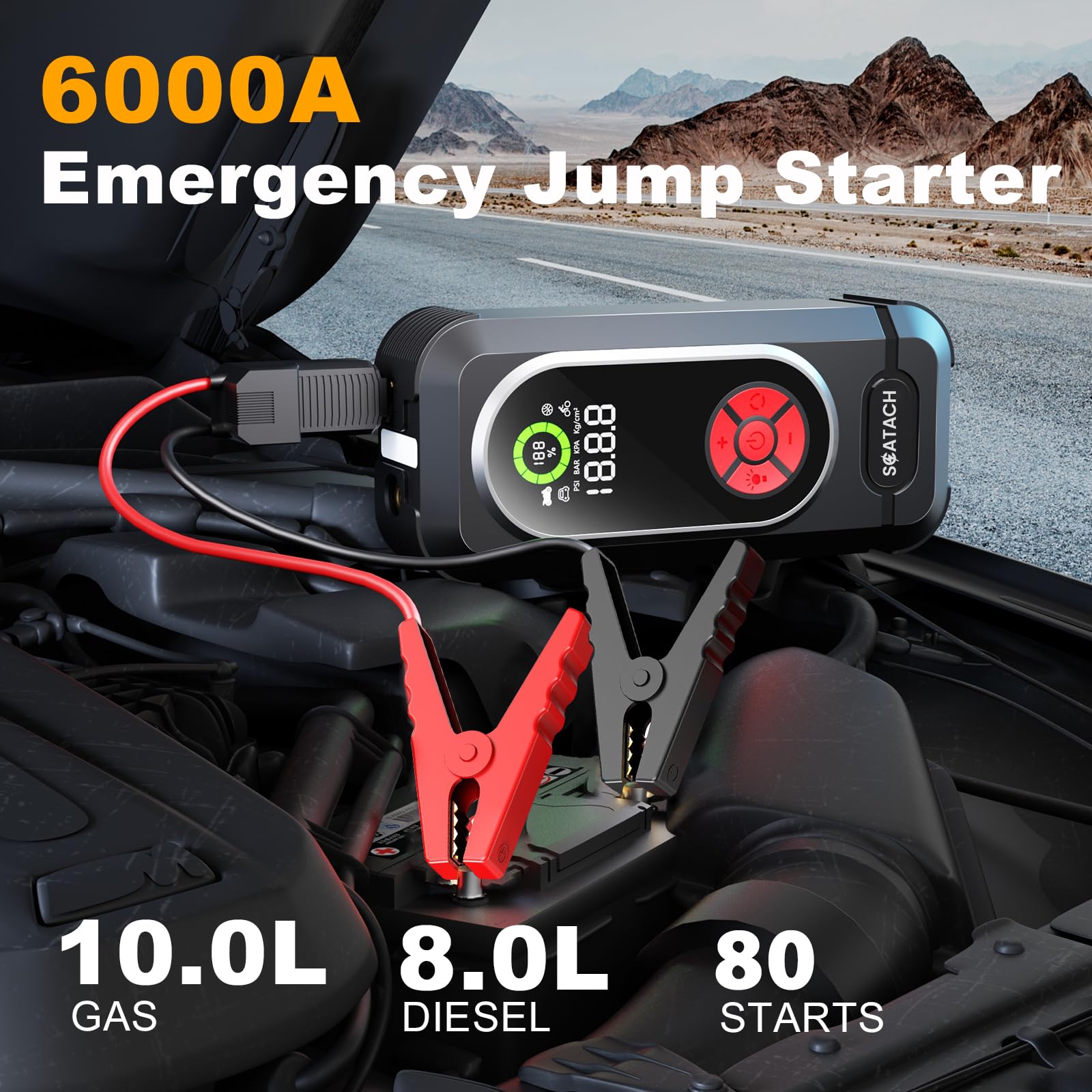 Scatach 6000A LED work light illuminating the engine bay for safe inspection