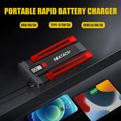 Scatach 6000A USB charging port powers devices during emergencies.