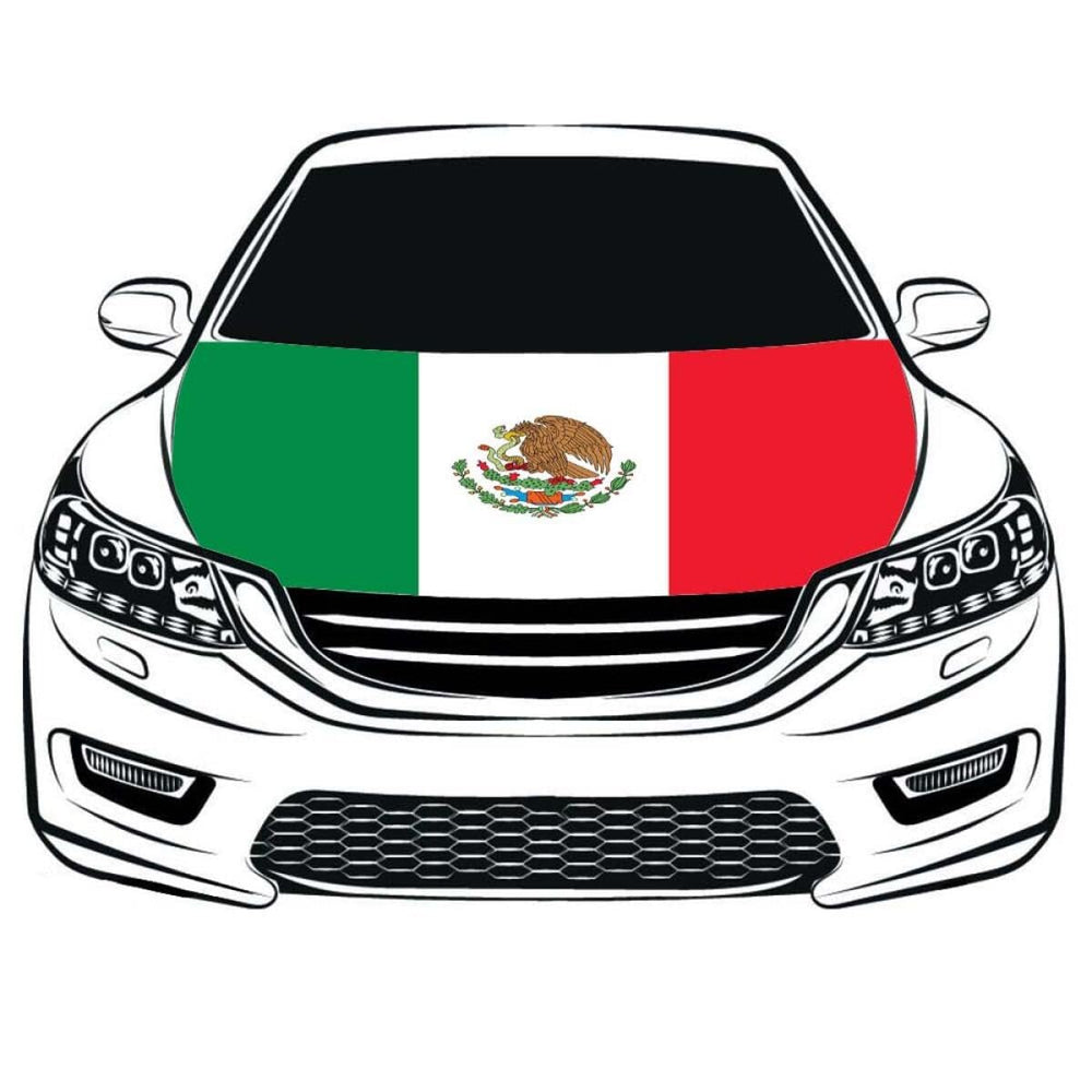 SCDZCAR hood cover with colorful flag design brightens the vehicle exterior.