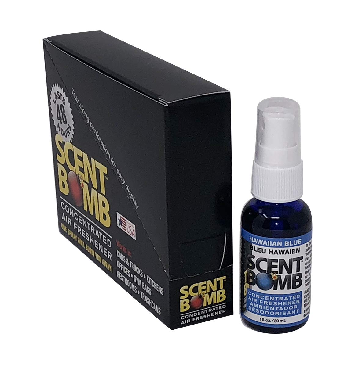 Scent Bomb car odor elimination spray keeps the vehicle smelling fresh.
