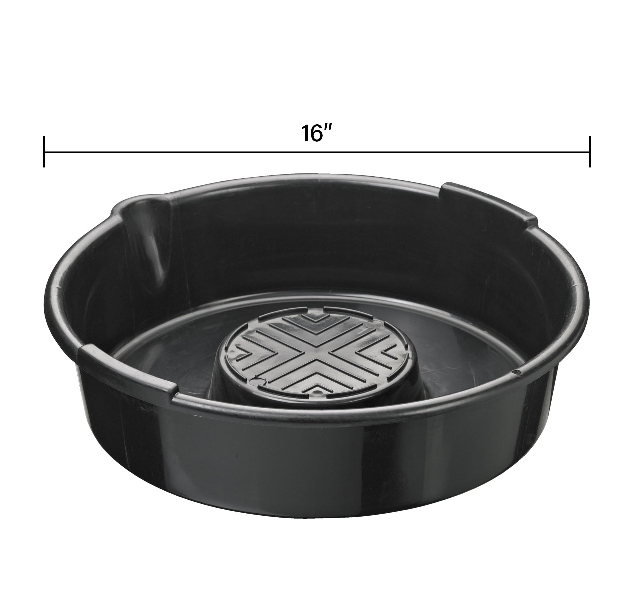Scepter drain pan showing built-in pour spout for spill-free emptying