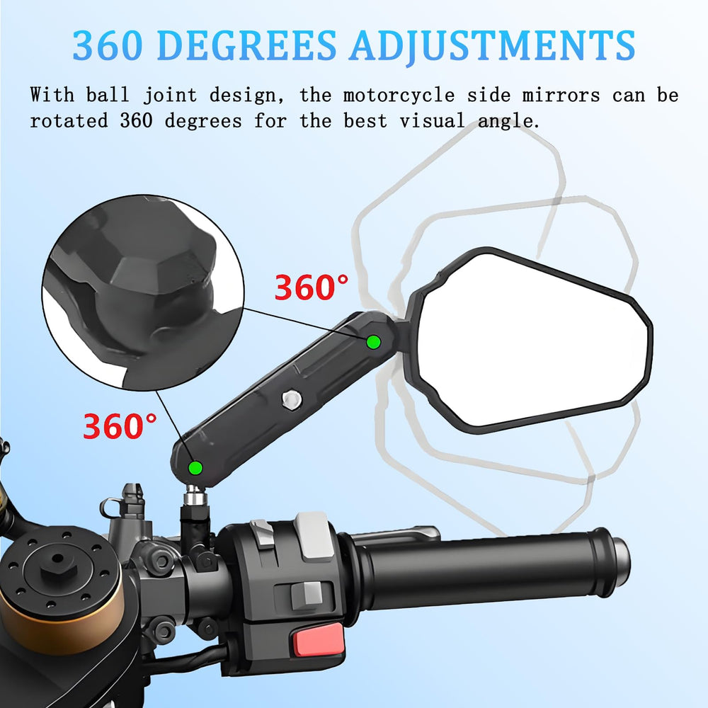 Scerymo Adventure Mirrors fit 7/8-inch handlebars with universal mounts.