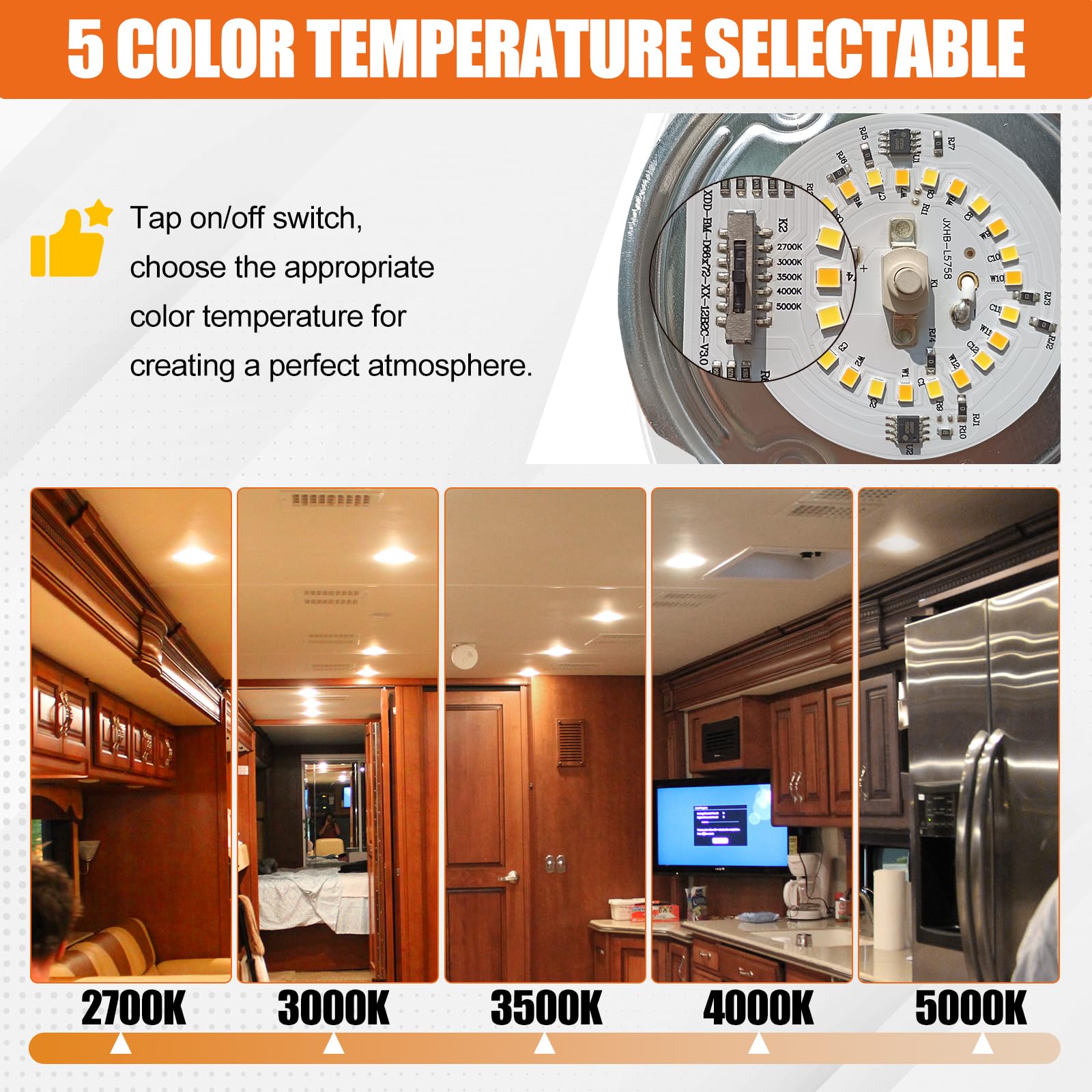 Scheinenda color-temperature range 2700K–5000K for ambiance.