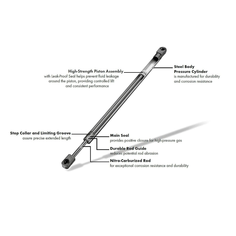 SCHNORKEL hood lift piston close-up showing rust-resistant rod design