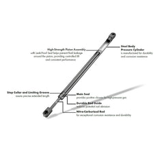 SCHNORKEL hood lift piston close-up showing rust-resistant rod design