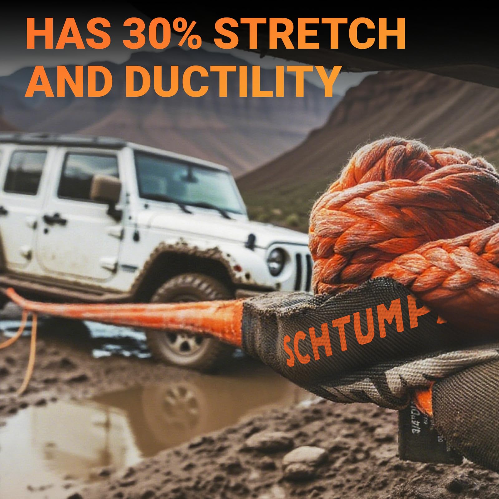 Reinforced ends on SCHTUMPA rope enhance abrasion resistance during pulls.