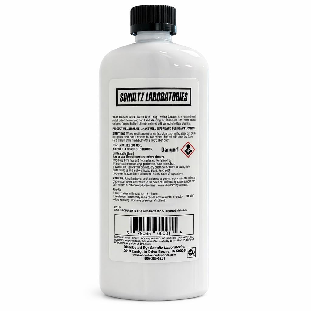 Schultz White Diamond polish buffed on brass for showroom-like luster.