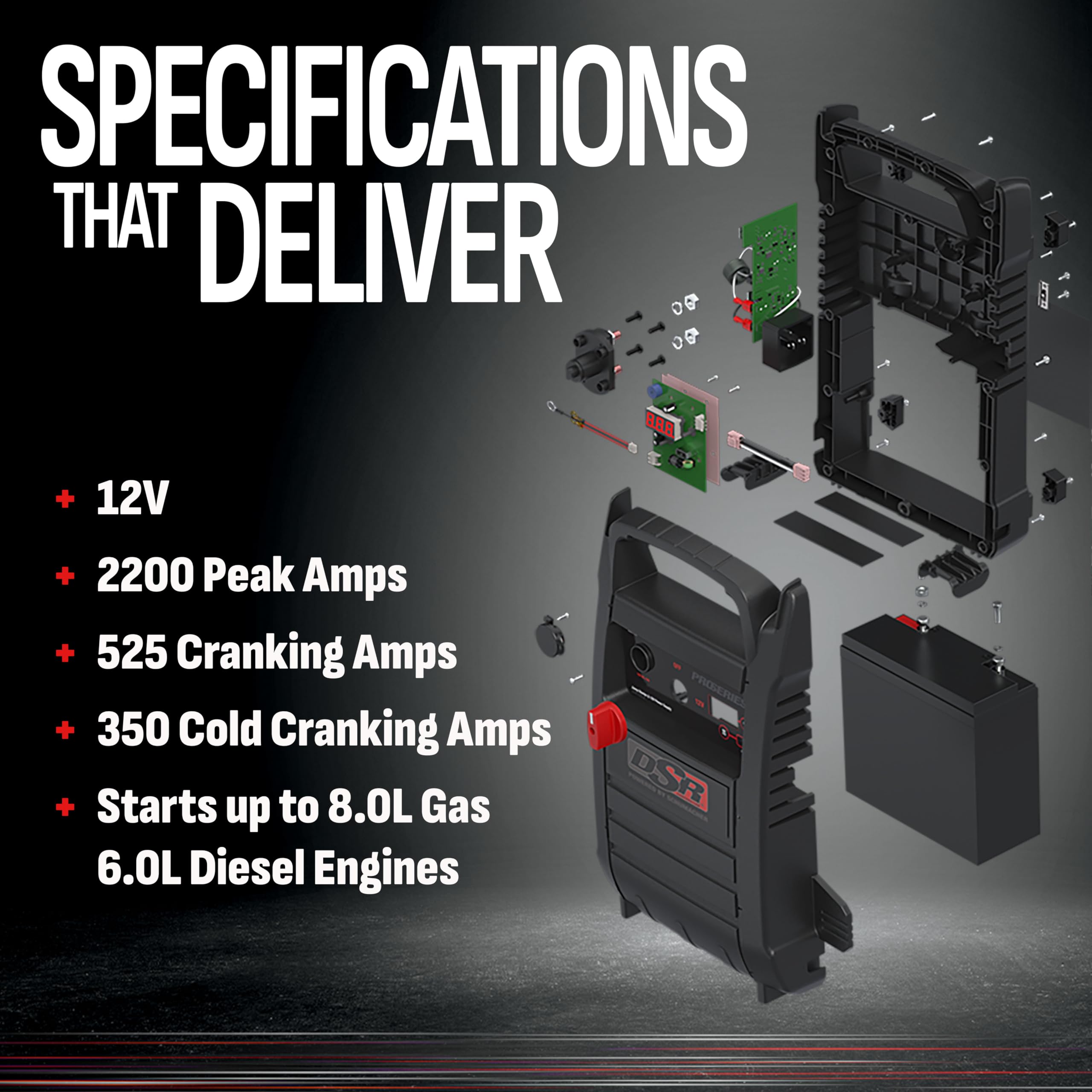 Schumacher DSR165 60-inch jump cables allow flexible positioning.