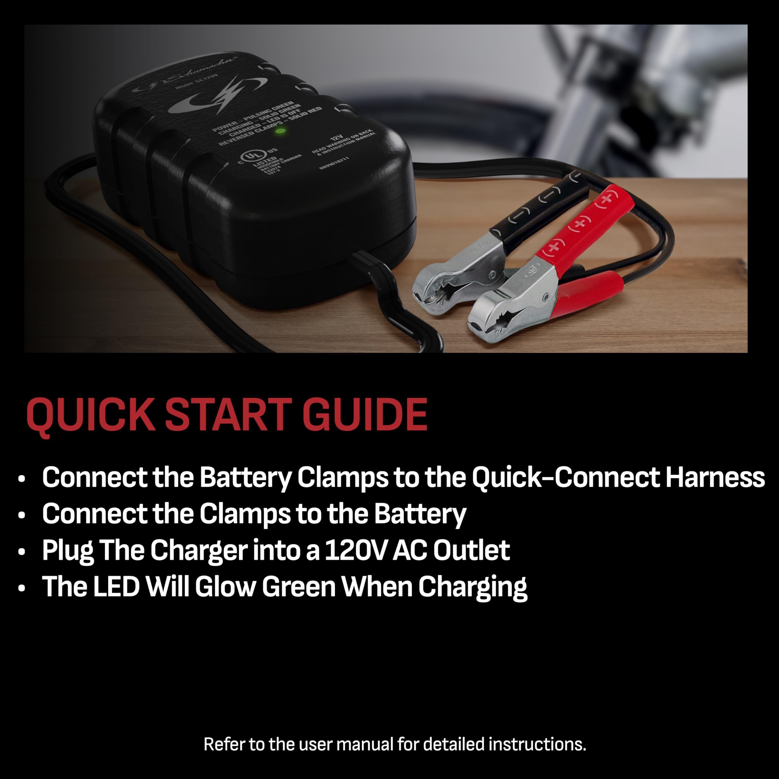 SC1299 12V battery compatibility with standard, AGM, and gel packs.