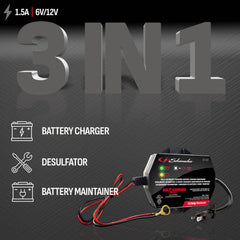 Schumacher SC1300 side view charger showing compact design suitable for tight spaces.