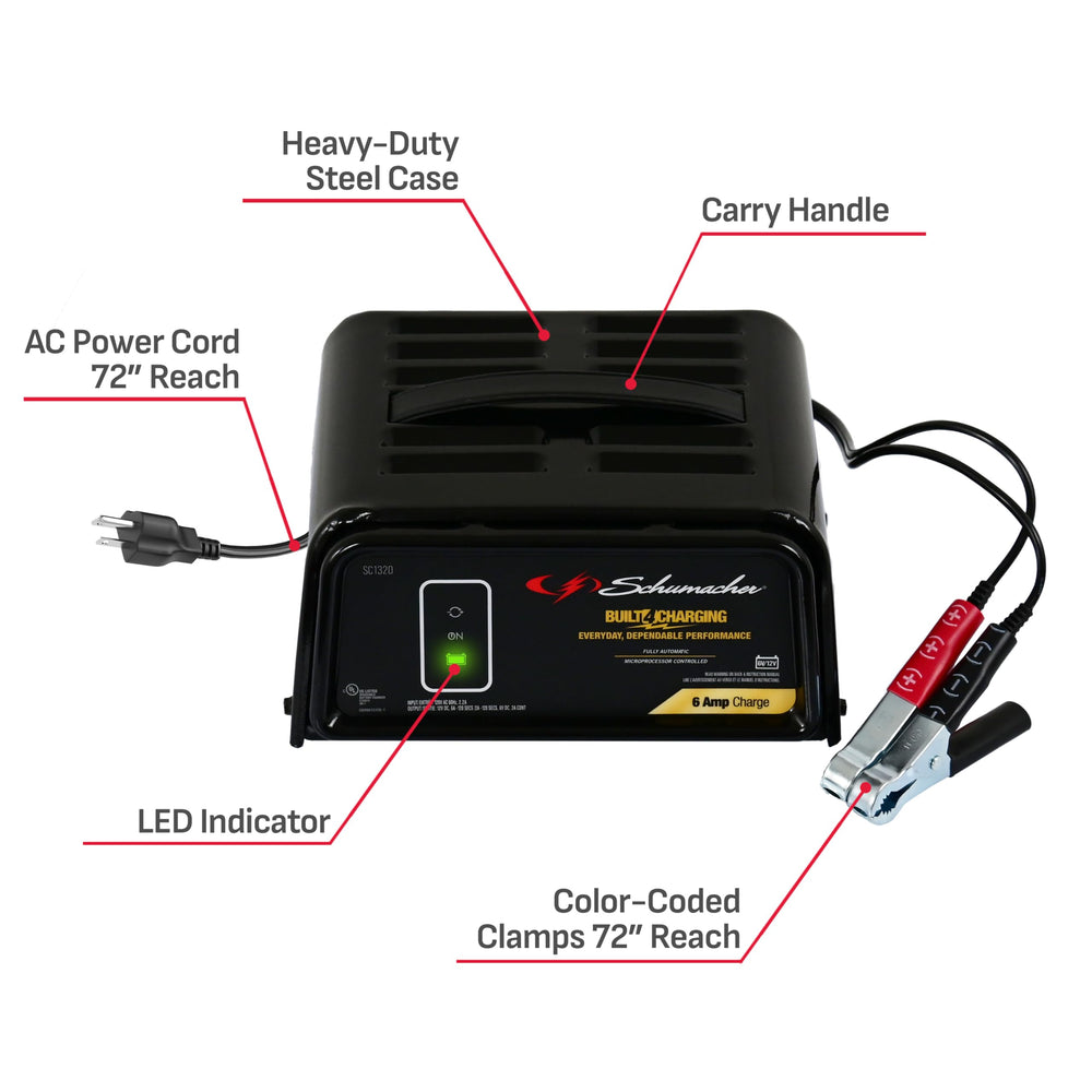 SC1320 shows 6-foot power cord and booster cables for easy setup