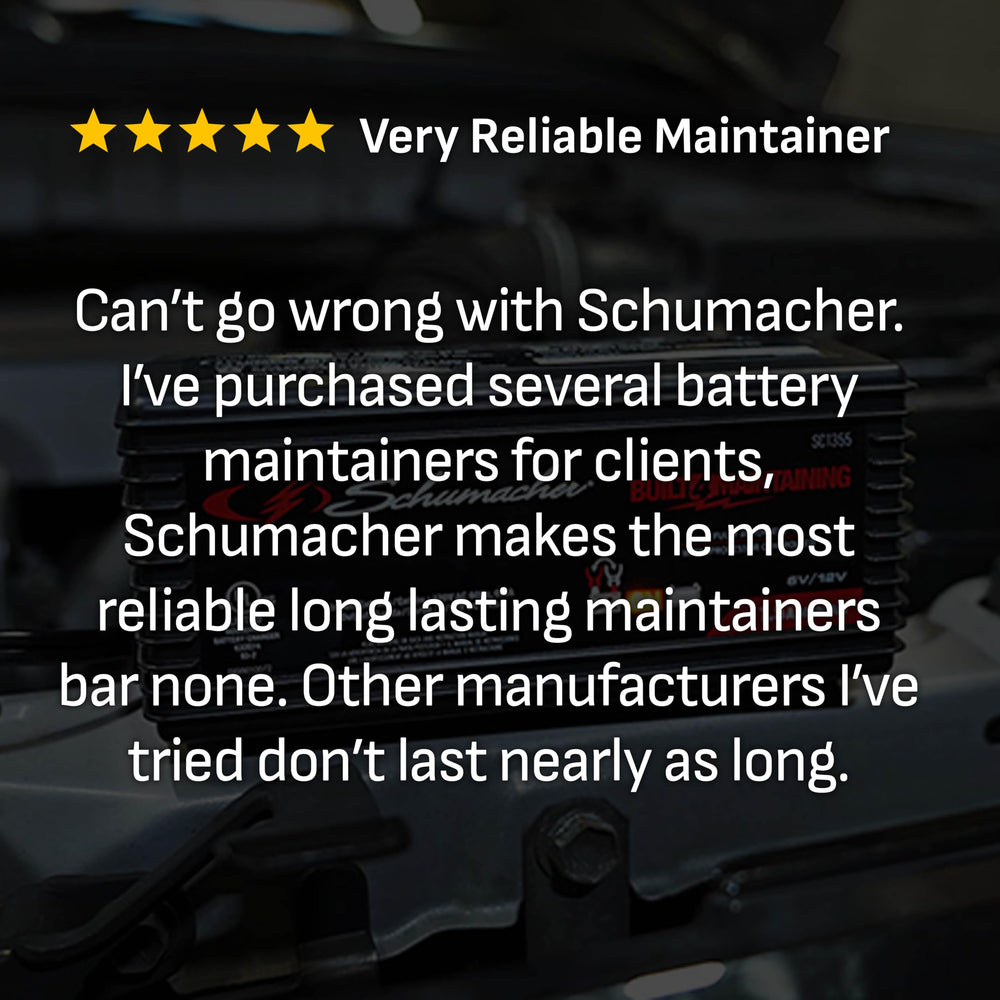 Schumacher SC1355 multi-stage charging optimizes battery health over time.