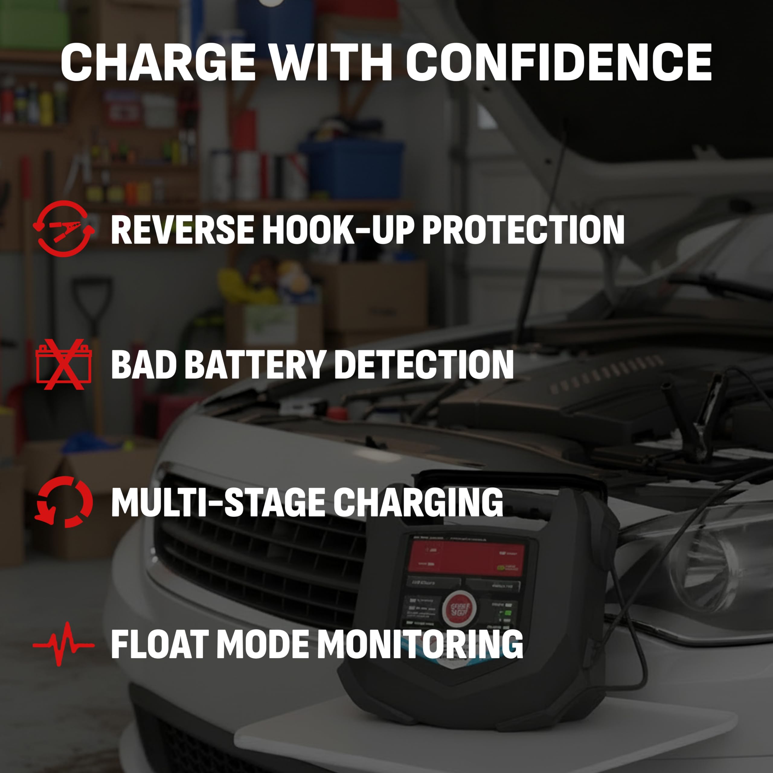 Schumacher SC1355 reverse polarity protection guards against misattachment.
