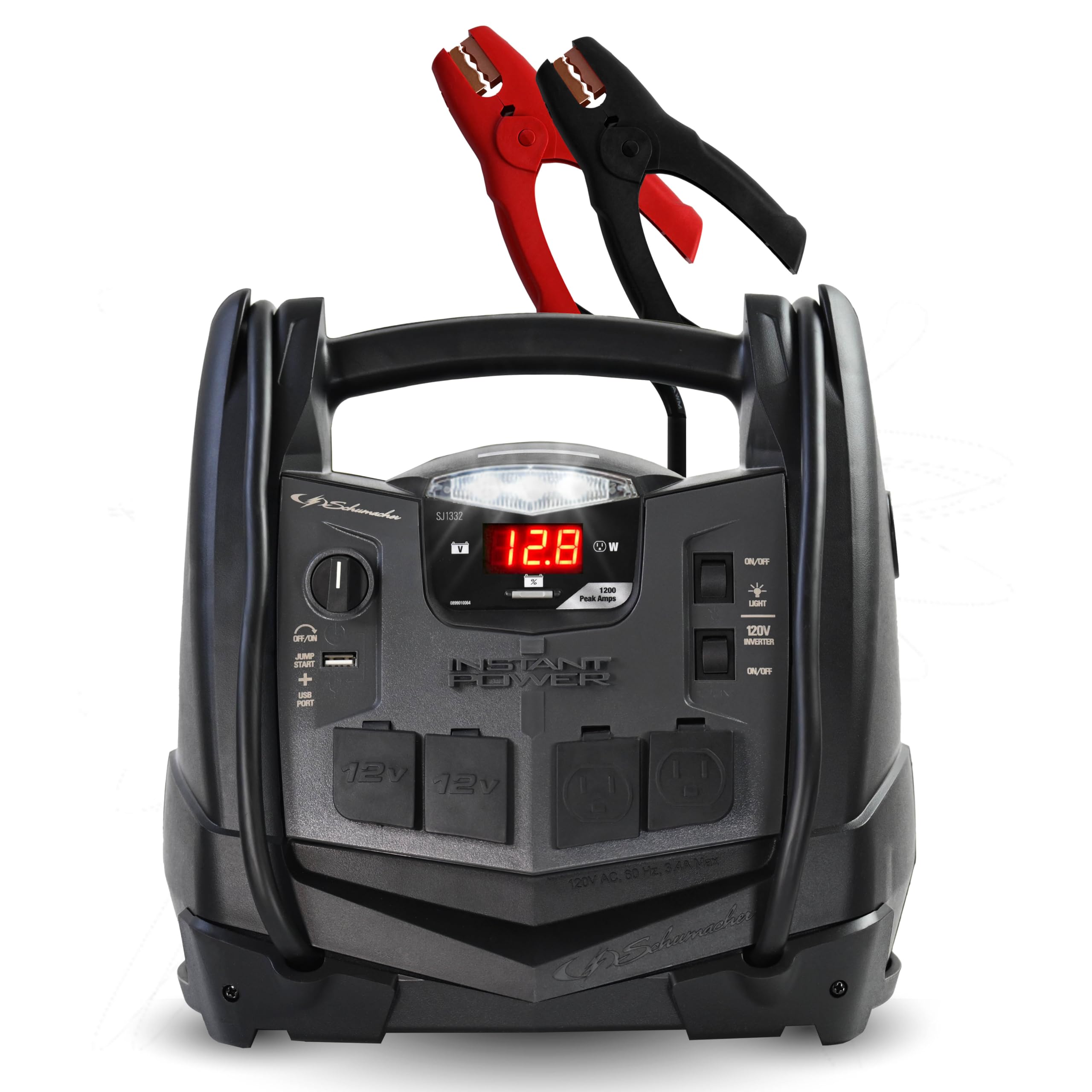 Schumacher SJ1332 jump starter 1200A for fast engine start-ups.