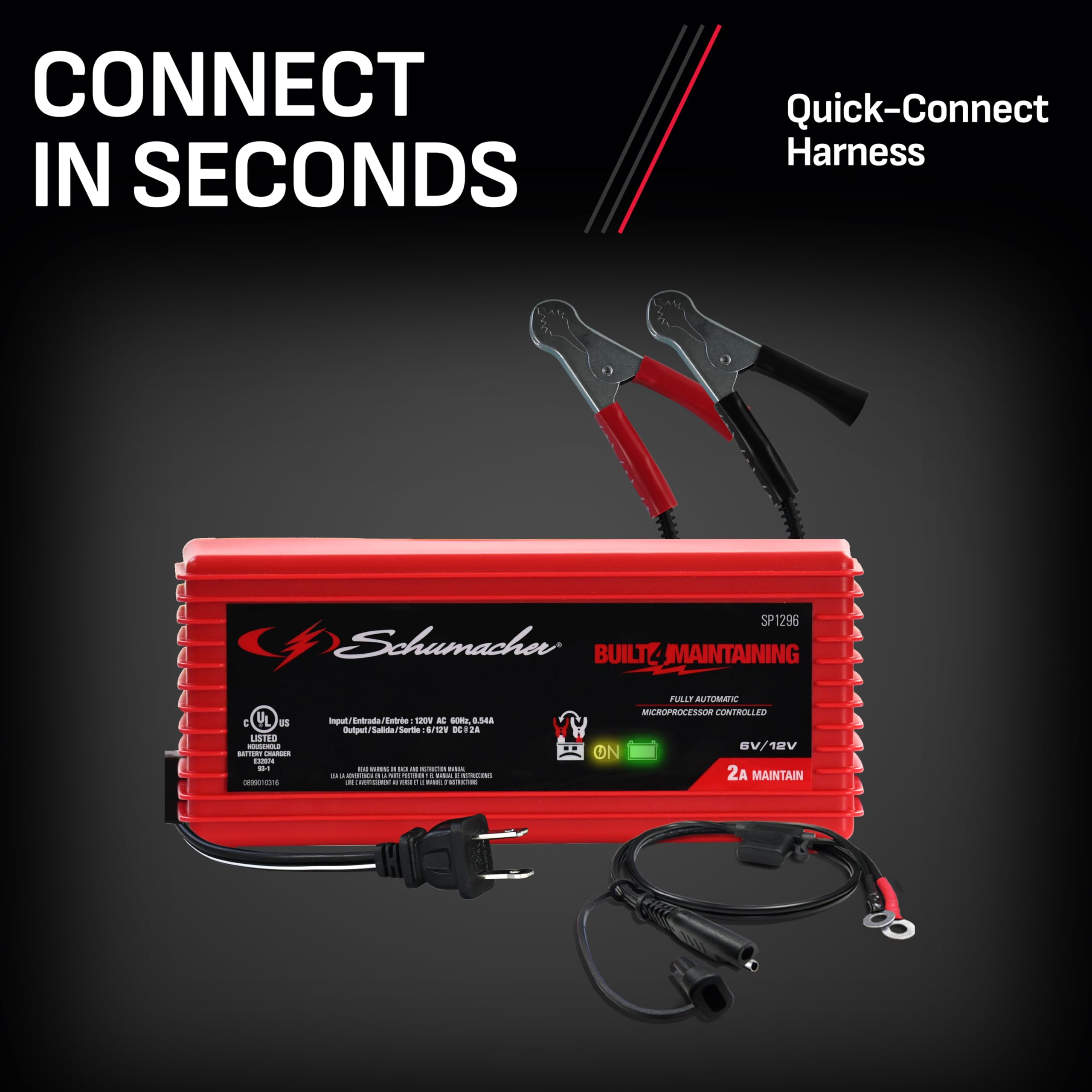 Schumacher SP1296 LED indicators and color-coded connectors for easy use