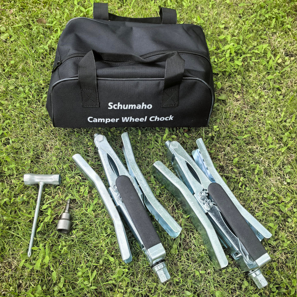 Schumaho universal-fit wheel chock adapts from three to eleven inches.