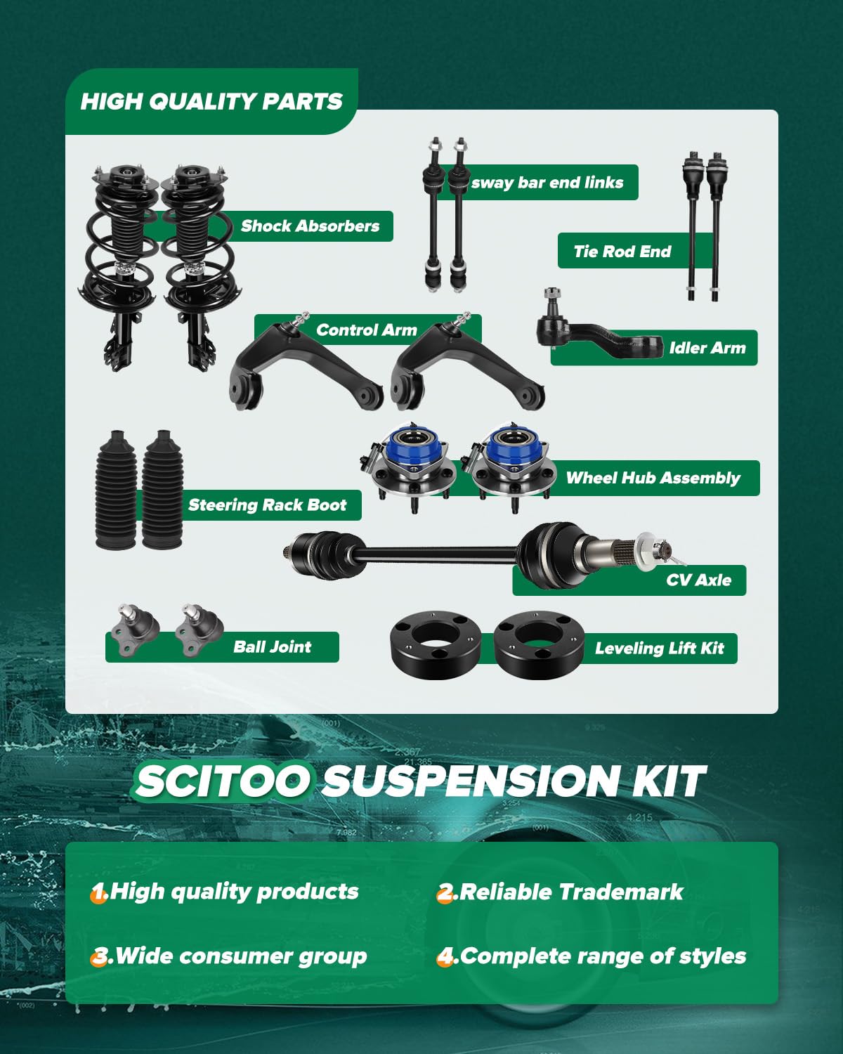 SCITOO front outer tie rod end for Corolla, improved highway stability