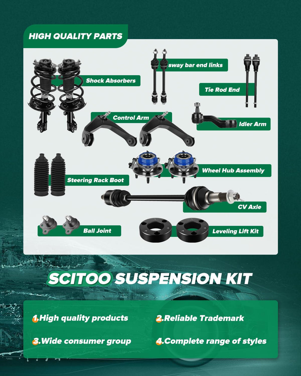 SCITOO front outer tie rod end for Corolla, improved highway stability