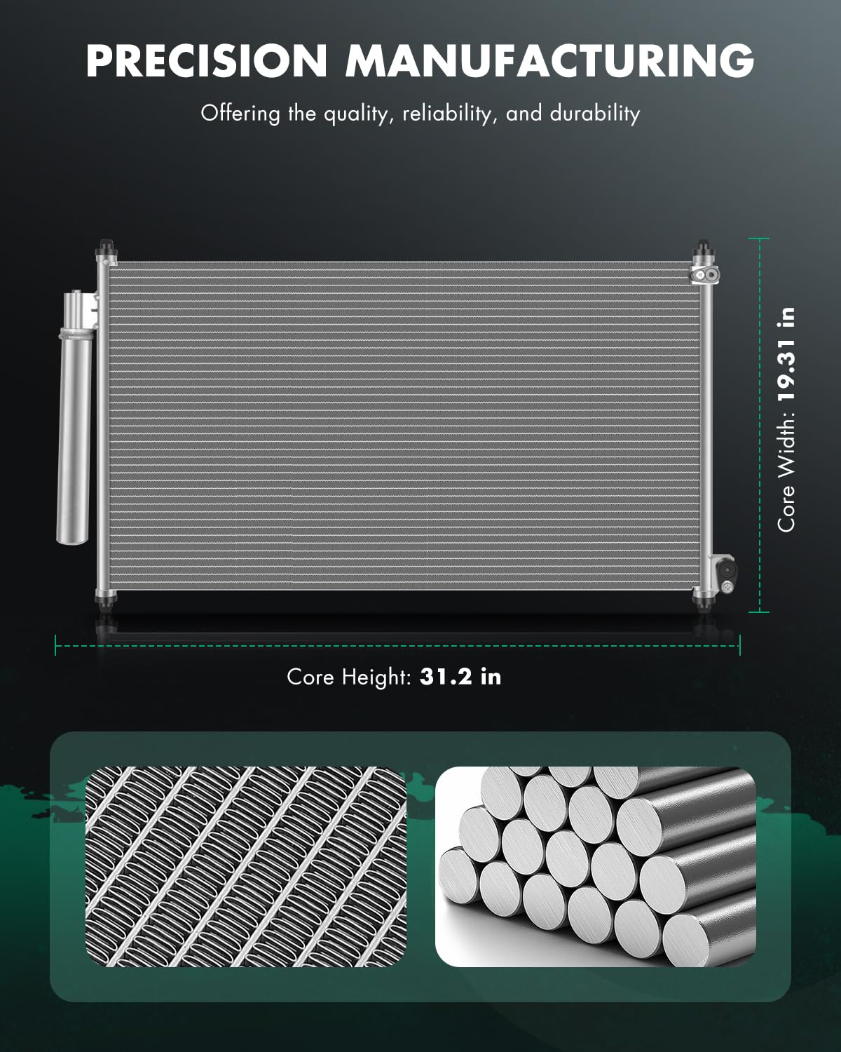 SCITOO condenser for Honda Civic 2012-2015 core detail with robust fins.