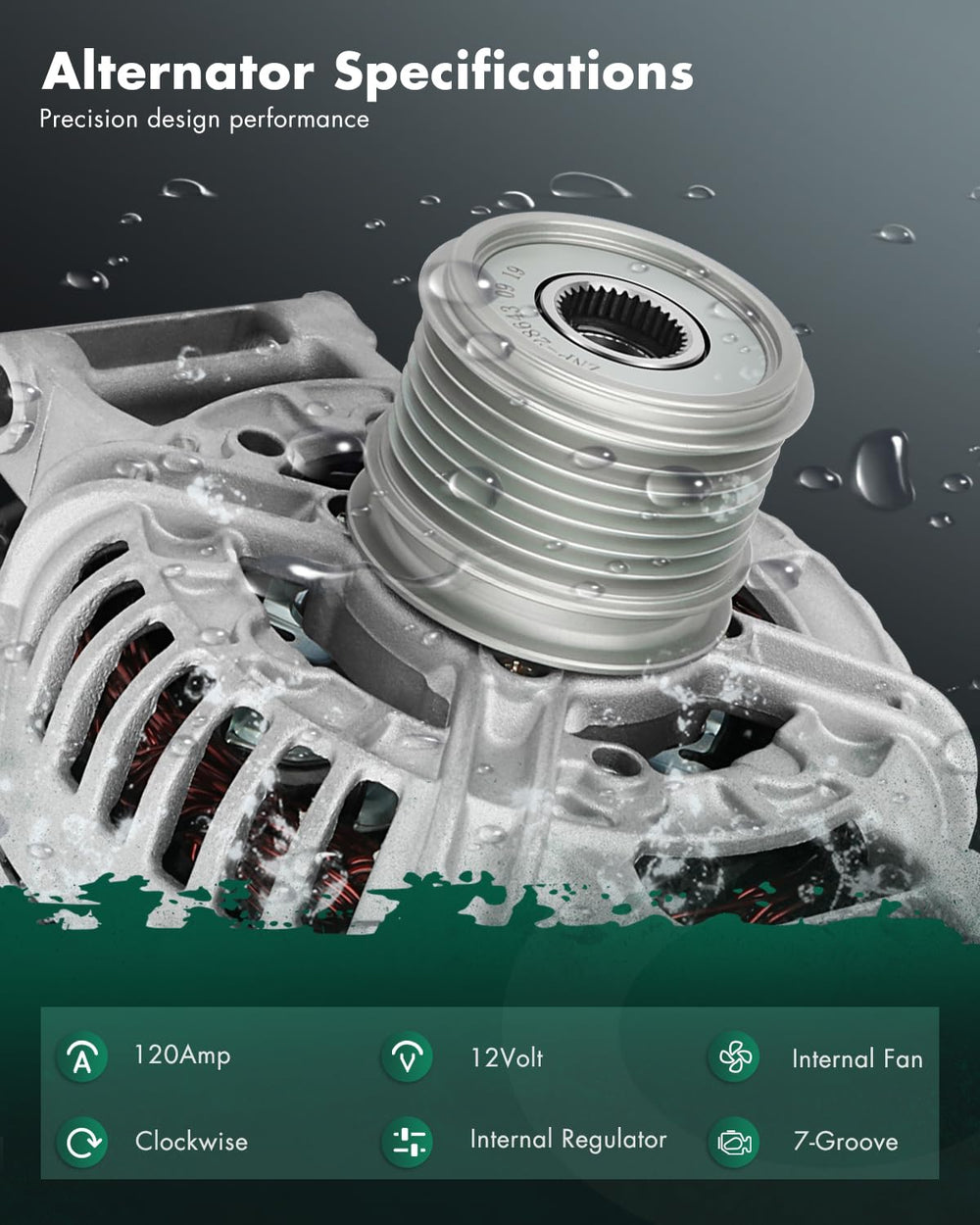 SCITOO 7-Groove clutch pulley on the alternator promotes secure belt engagement.