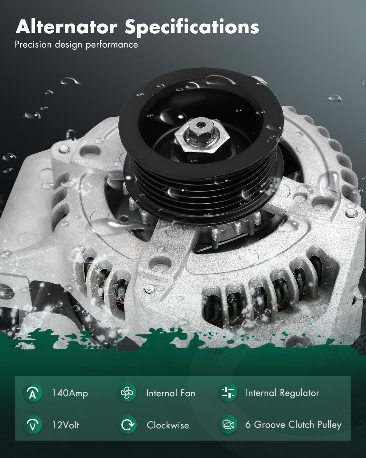 SCITOO alternator back view with 6-groove clutch pulley and belt interface