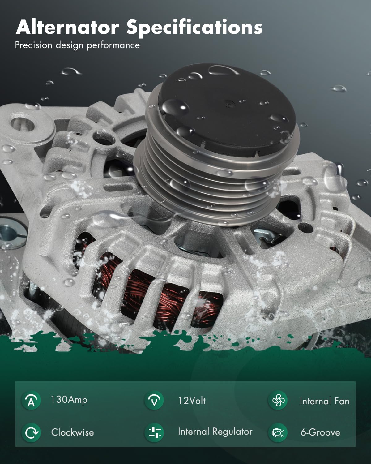 SCITOO alternator side view, compact 130A unit