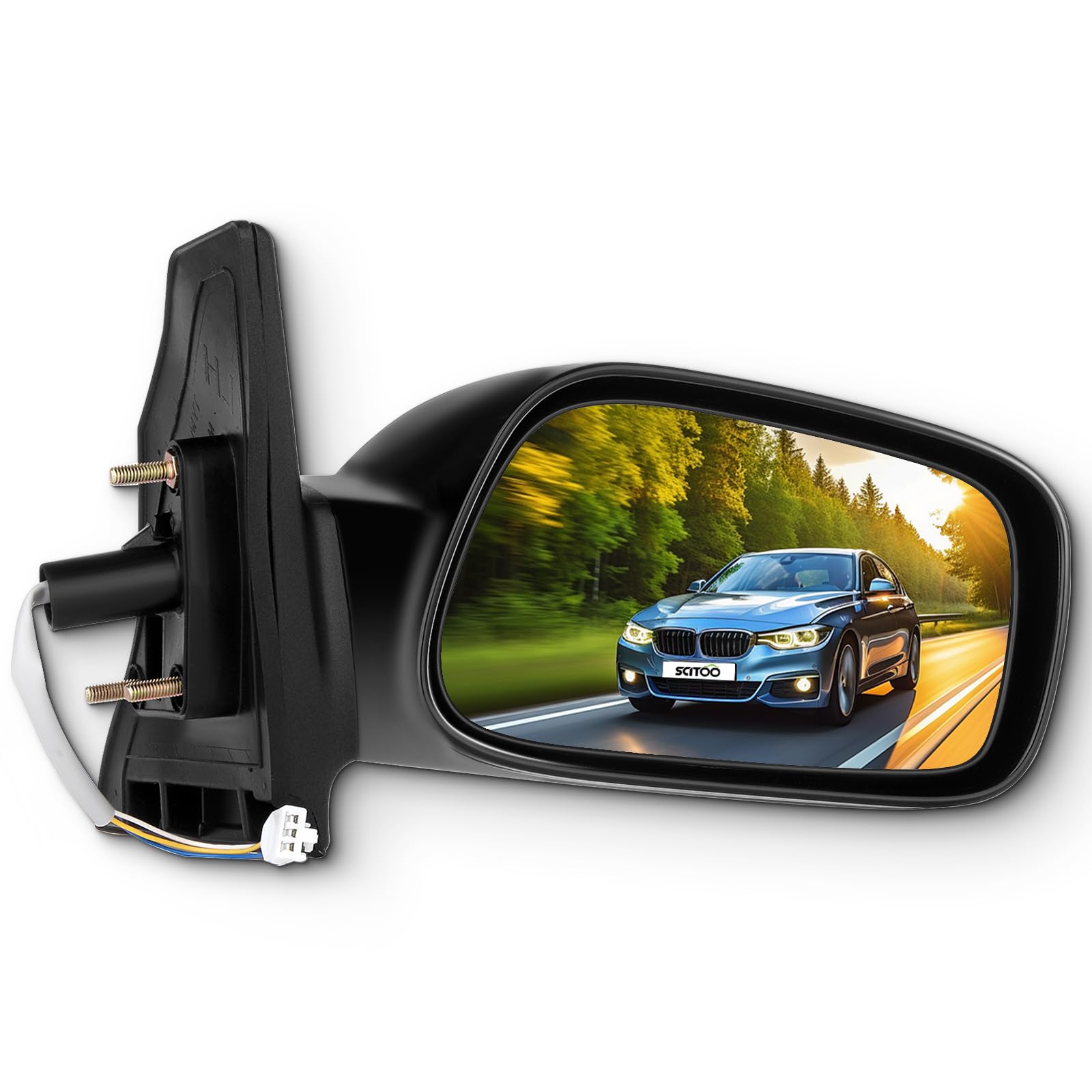 SCITOO Corolla passenger side door mirror with power-adjustable view for easy lane checks.