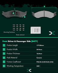 SCITOO D477 front ceramic brake pads for Jeep Cherokee 2.5L, quiet stopping and steady friction