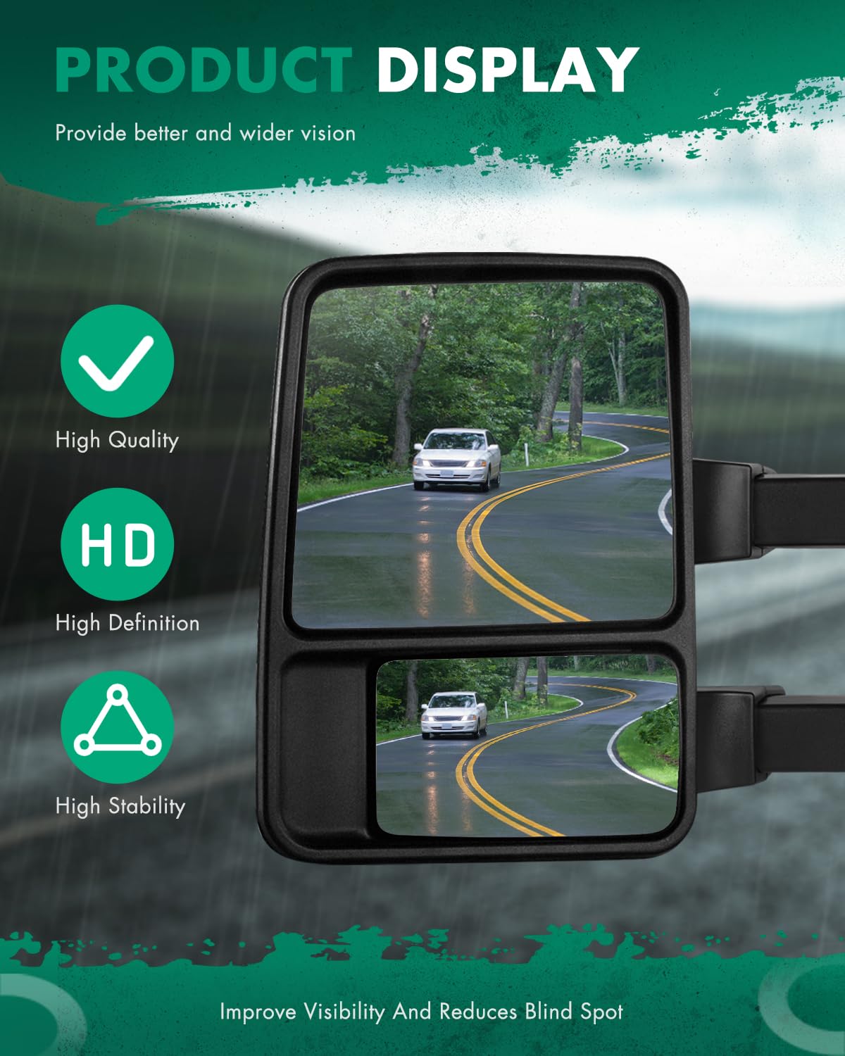 SCITOO extendable tow mirrors in extended position for better sightlines