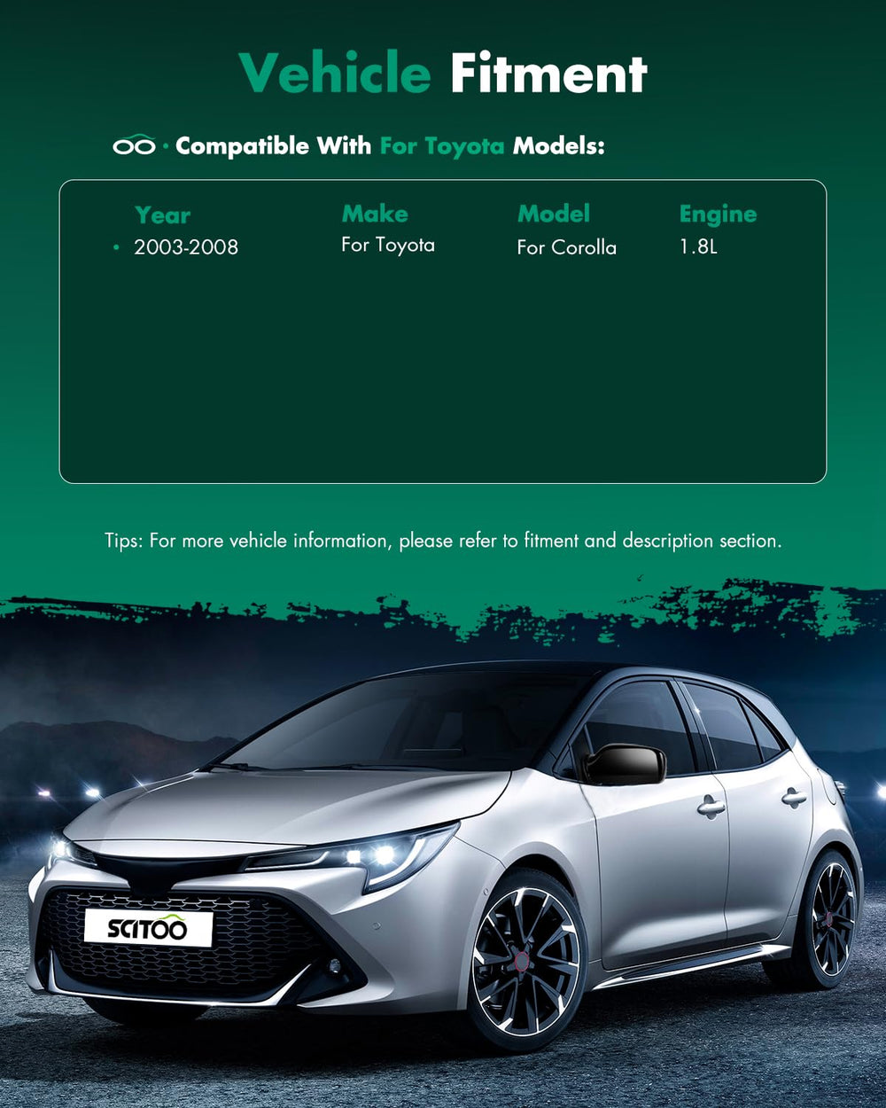 SCITOO installation ready left exterior mirror for Toyota Corolla 2003-2008