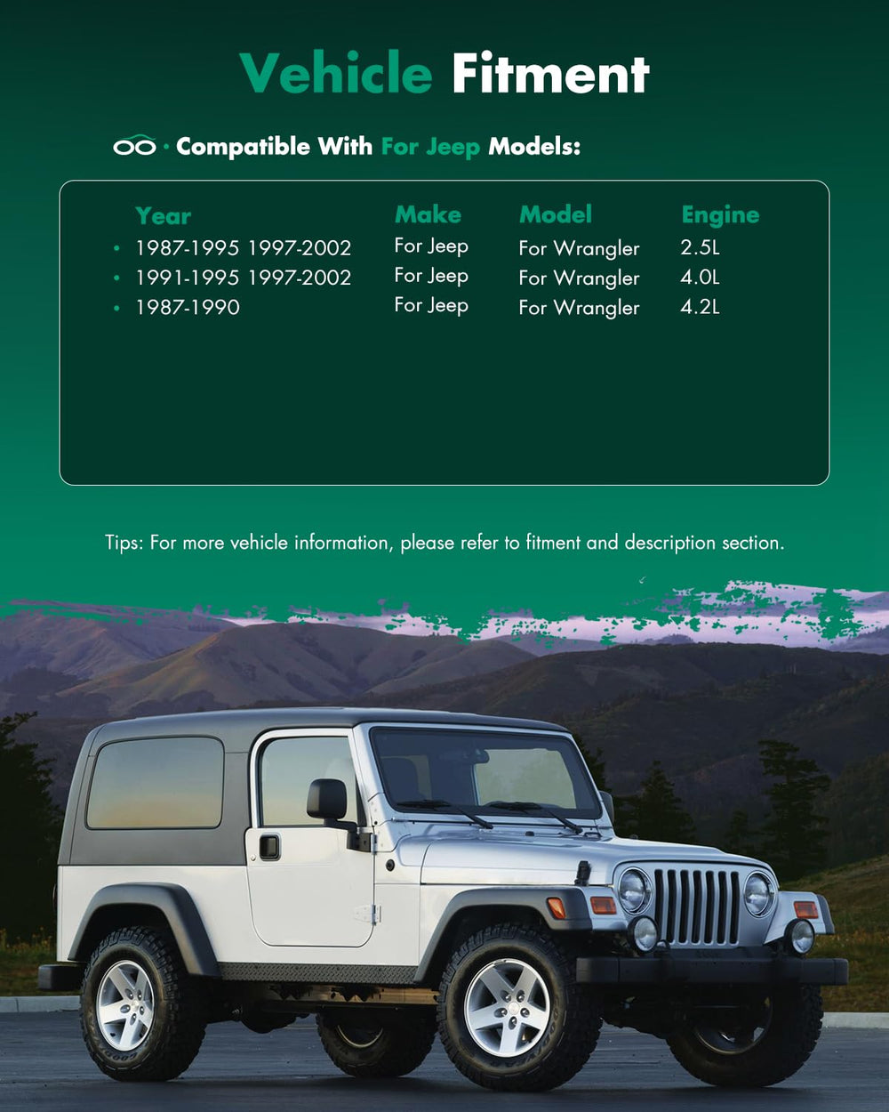 SCITOO Wrangler compatibility for 1995-2002 models with half doors.