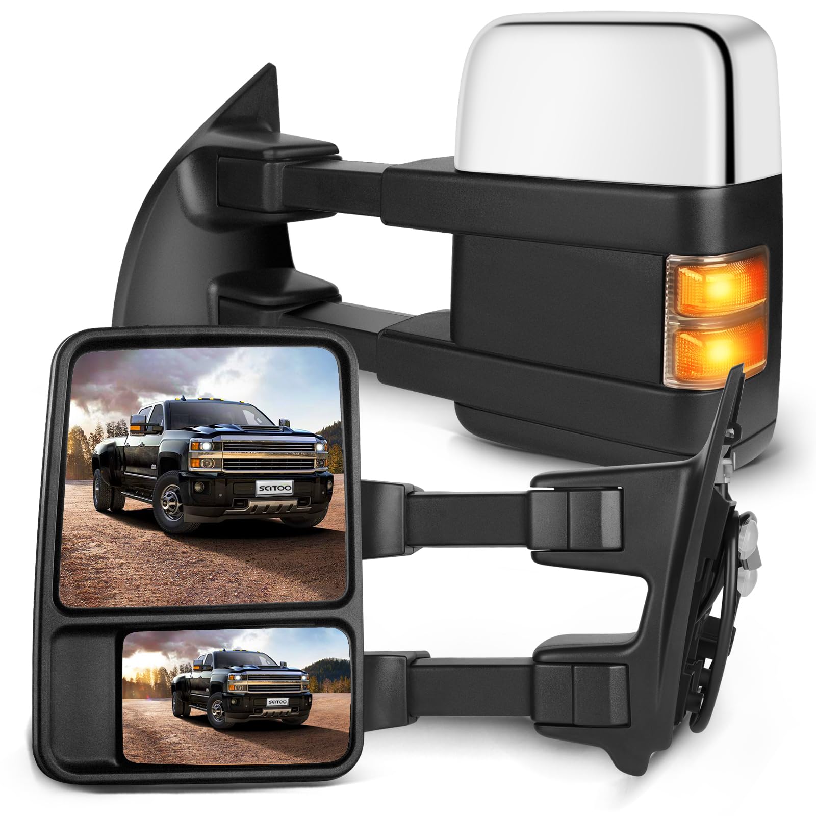 SCITOO rear view mirrors installed on Ford F-Series for wider towing visibility