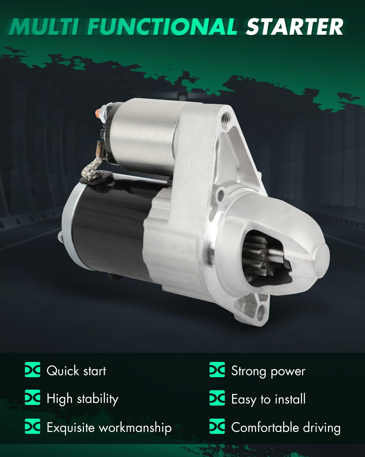 SCITOO 19254 starter motor side view showing compact design for Dodge Dart 2.4L