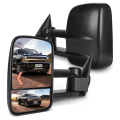 SCITOO towing mirrors installed on Chevy/GMC pickup for wider rear visibility.
