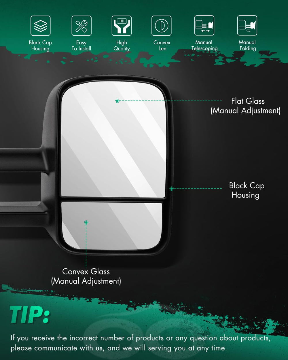 SCITOO towing mirror right convex spotter improves rear visibility when towing wider loads