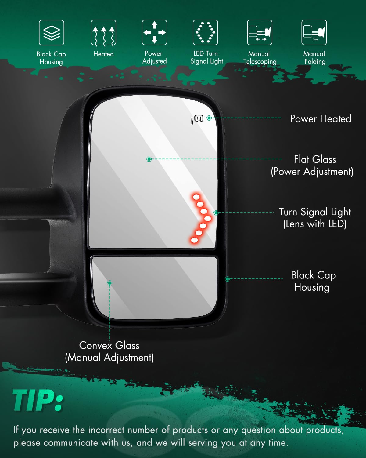 SCITOO power-adjustable mirror glass offers flexible tow viewing angles.