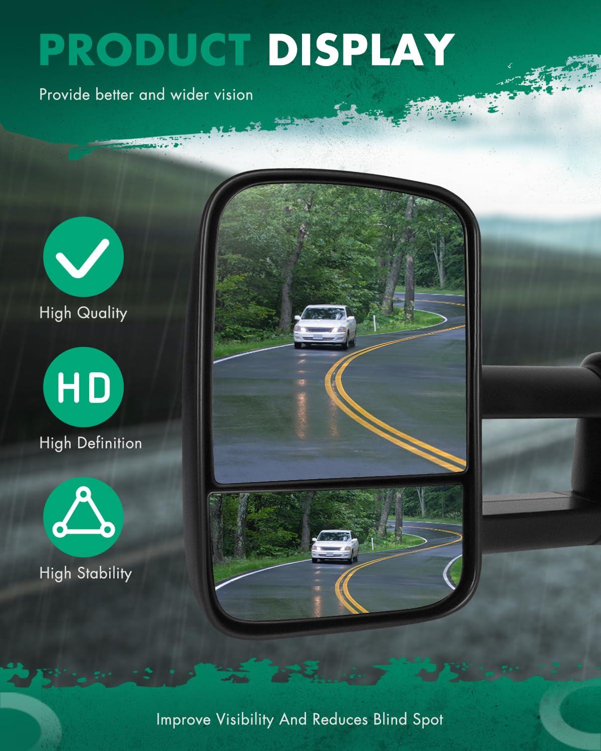 SCITOO towing mirrors provide wider rear views when towing for safer maneuvers