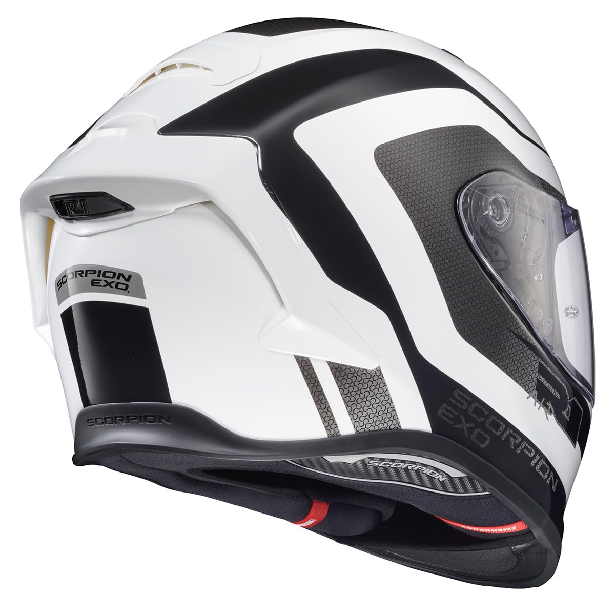 ScorpionEXO R1 Air helmet top view highlighting ventilation and aero-tused shell for cooling