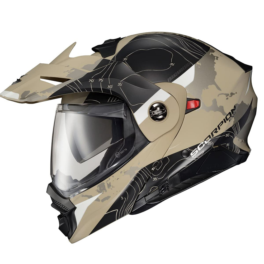 ScorpionEXO AT960 helmet front view highlighting aerodynamic profile and visibility.