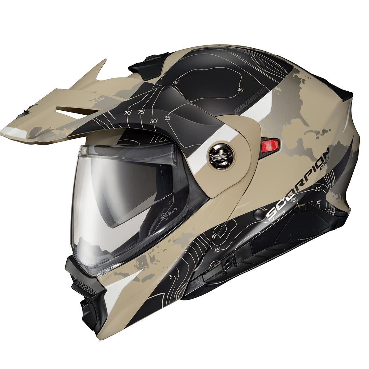 ScorpionEXO AT960 helmet front view highlighting aerodynamic profile and visibility.