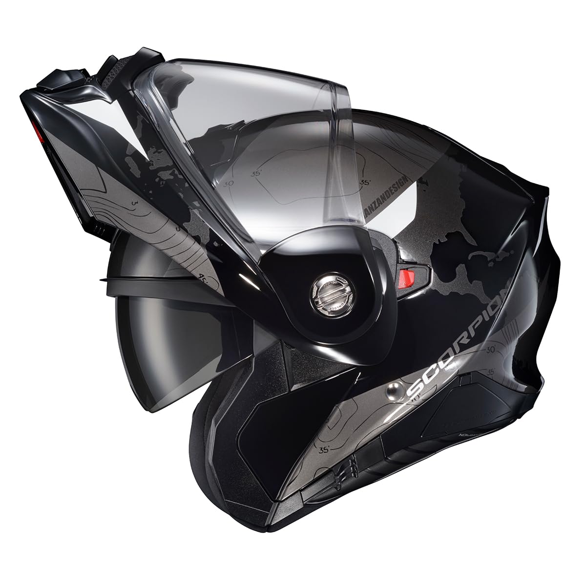 ScorpionEXO AT960 interior liner shows removable KwikWick fabric for cleaning.