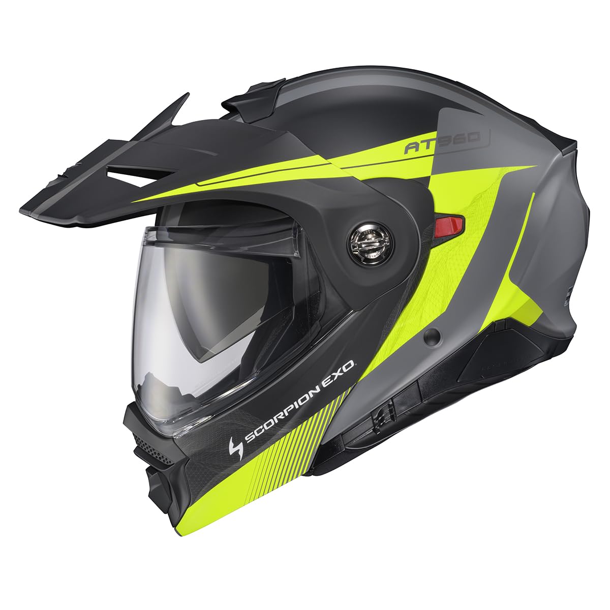 ScorpionEXO AT960 modular helmet with removable peak visor for aerodynamic touring.